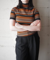 1970's Stripe Mock Neck Shirt Sleeve Knit BROR