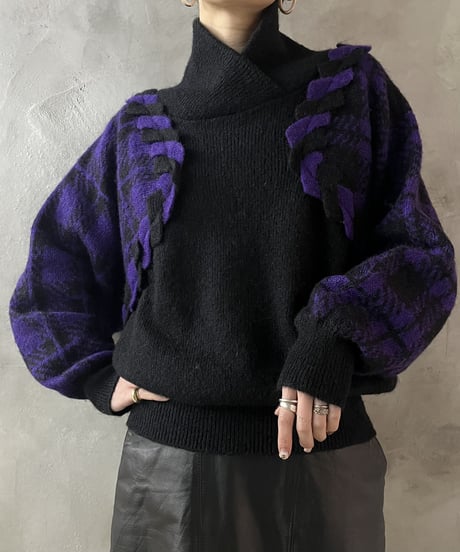 Collar Design Bicolor Dolman Knit BKPUR