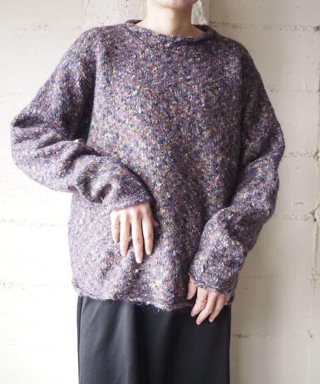 Mix Nep Yarn Rolled Neck Knit PUR