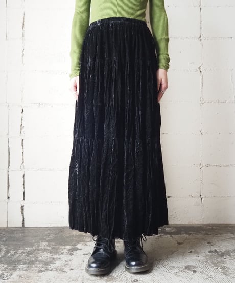 Velour Tiered Long Skirt BK