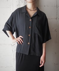 Open Collar Silk Cropped Shirt BK