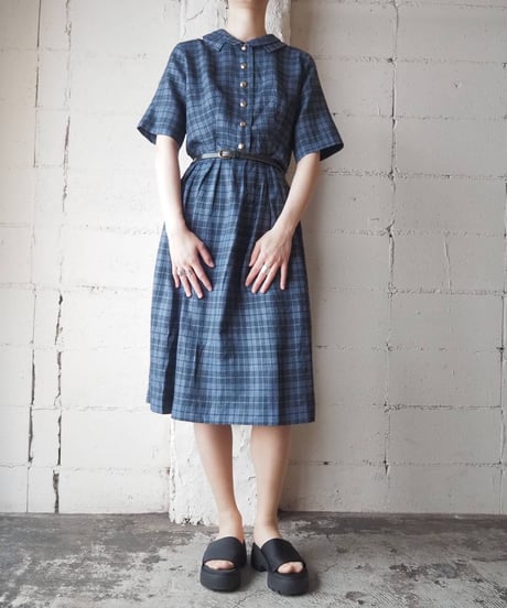 1960's Vintage Design Collar Plaid Dress BLNV
