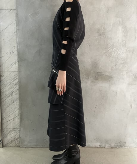 Zipper Design Stripe Pattern No Sleeve Dress BKWH