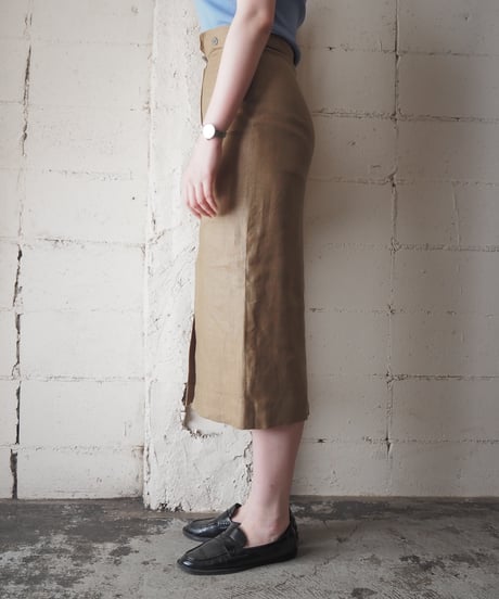 Linen Pencil Skirt with Front Slit BE