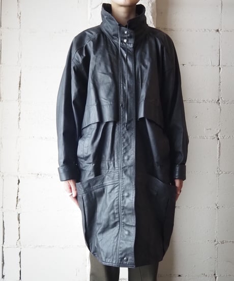 Stand Collar Leather Coat BK