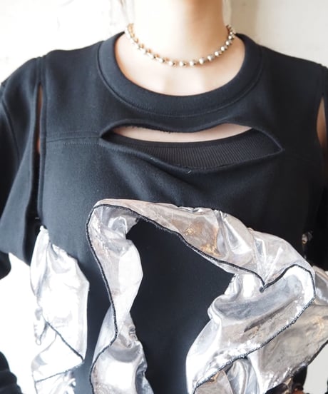 REMAKE Slashed×Metalic Frill Sweat BKSV