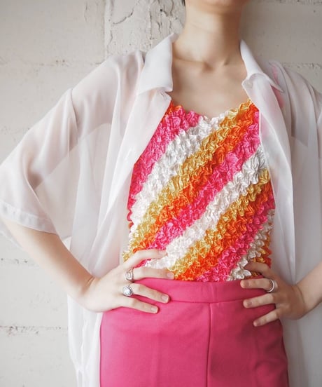 Stripe Popcorn Camisole WH OR PI