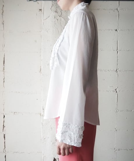 Stand Collar Frilled Blouse WH