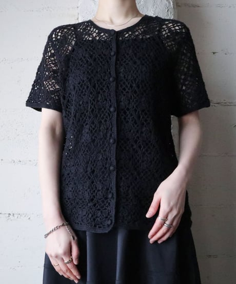 Short Sleeve Crochet Cardigan BK