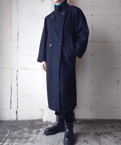 Double Breasted Design Wool Coat BK