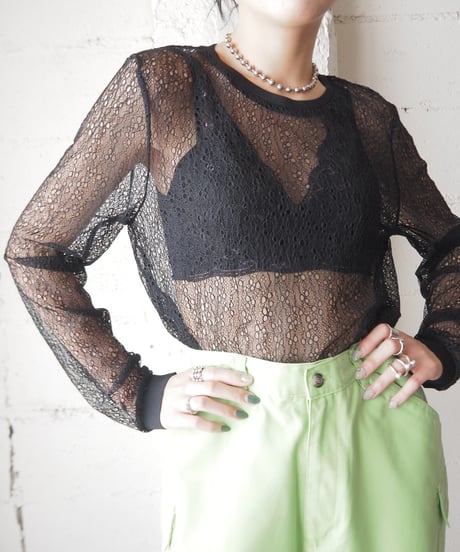 GUESS Crew Neck Lace Cutsewn BK