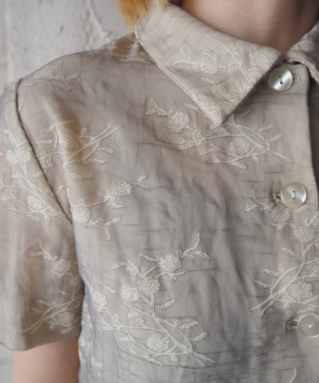 Botanical Pattern Sheer Layered s/s Shirt BE