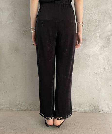 Beads Design Hem Strech Pants BK