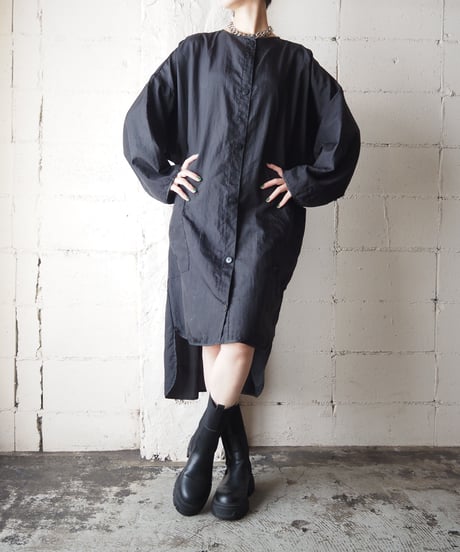Collarless Nylon Coat BK