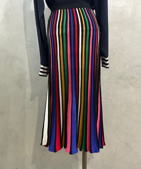 Colorful Pleats Skirt BK RE BL