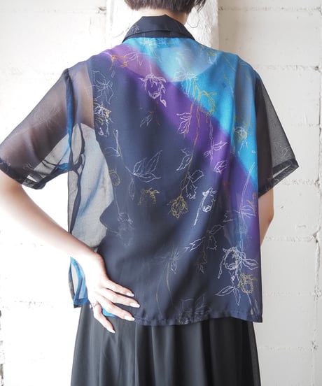 S/S Floral Sheer Shirt BK PU BL
