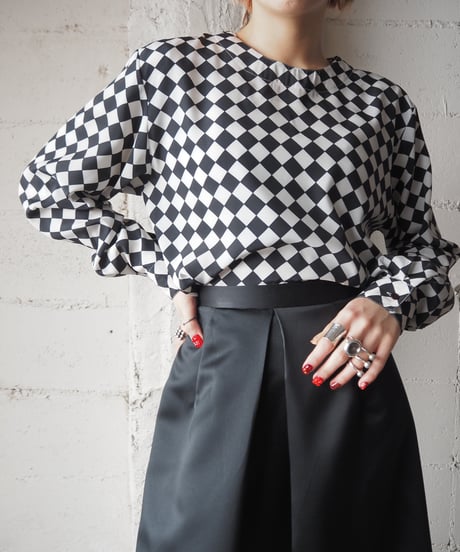 Collarless Block Check Blouse BKWH