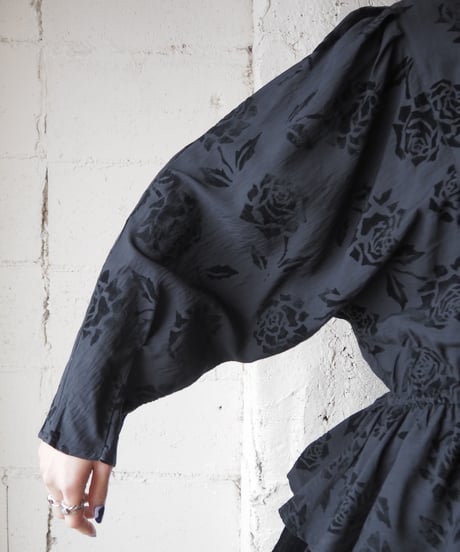 Rose Pattern Velour Tiered Dress BK