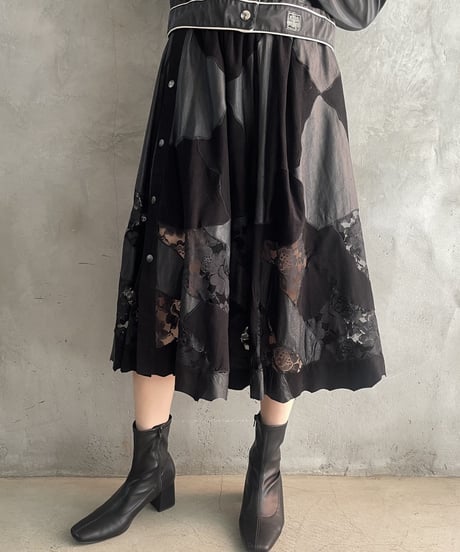 Lace Tiered Velour Easy Skirt BK