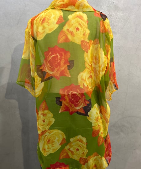 Short Sleeve Flower Pattern Sheer Shirt LGN