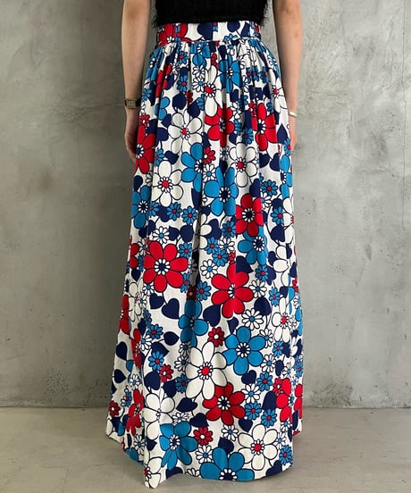 Flower Pattern Belted A Line Skirt BLRE