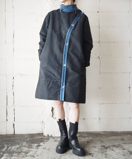 Denim × Moleskin Asymmetric Design Coat BKNV