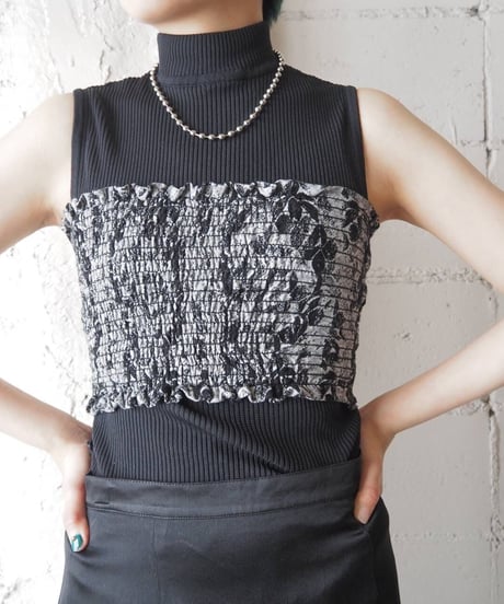 Pattern Shirring Bustier BK GR