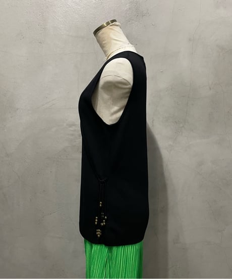 N/S Vneck Tassel Design Knit BK