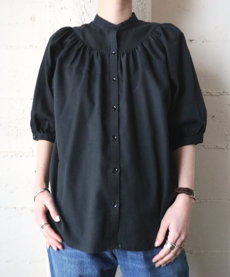 Band Collar Puff Sleeve Blouse BK