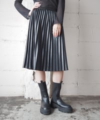 Pleated Fake Leather Skirt BK
