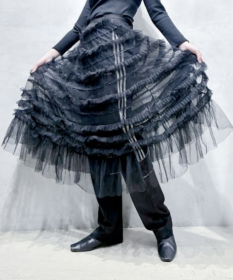 Lace Trim Ruffled Tulle Skirt BK