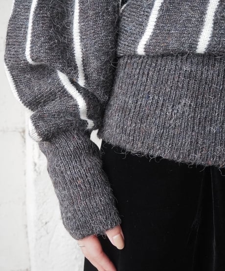 Radial Striped Dolman Sleeve Knit GR WH