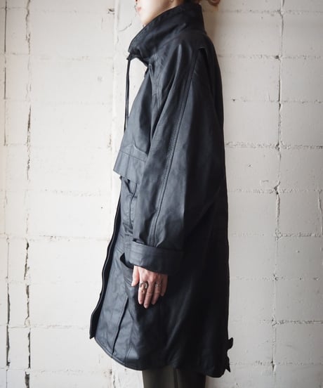 Stand Collar Leather Coat BK