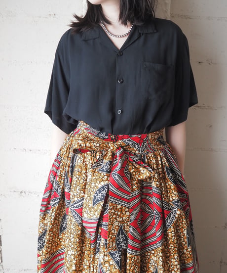 Open Collar Short Sleeve Rayon Shirt BK