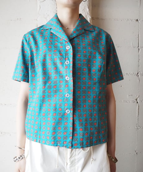 1960's Small Pattern Open Collar Shirt BL