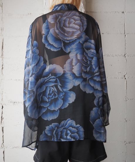 Flower Pattern Sheer Shirt BKBL