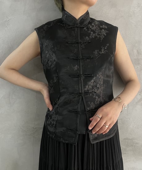 Shadow Pattern Sleeveless China Shirt BK