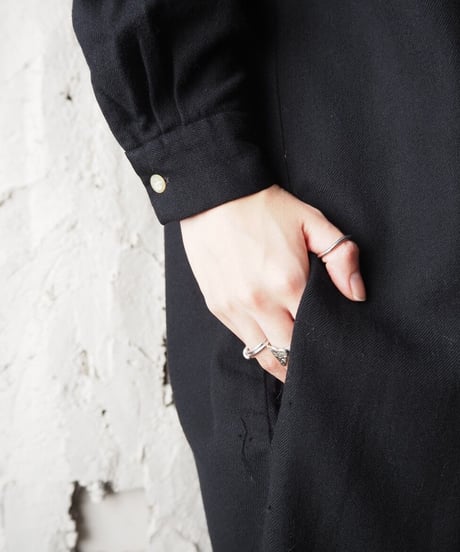 Button Collar Wool Shirt Dress BK