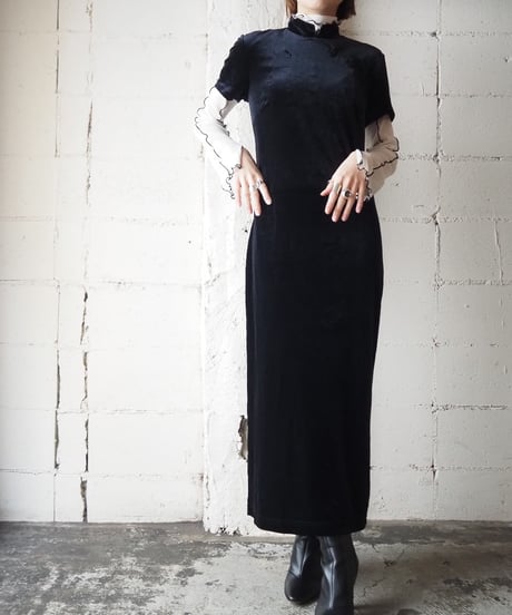 Short Sleeve Velour China Dress BK