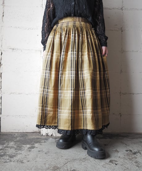 Check Pattern Hem Lace Skirt YEBK