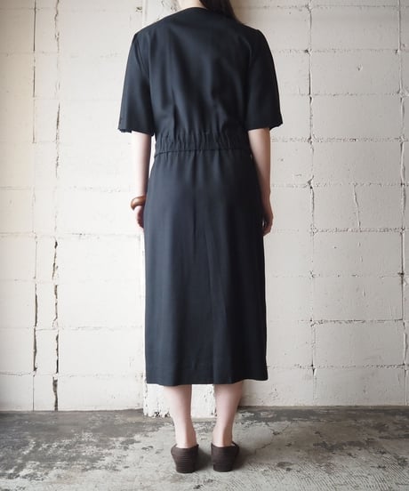 Pleated Collarless Dress BK