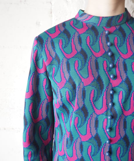 Stand Collar Jacqard Pattern Dress GNPI