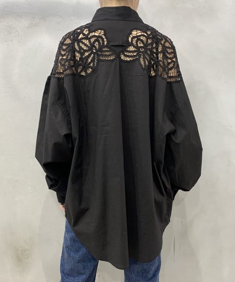 Flower Lace Shoulder Design Shirt BK