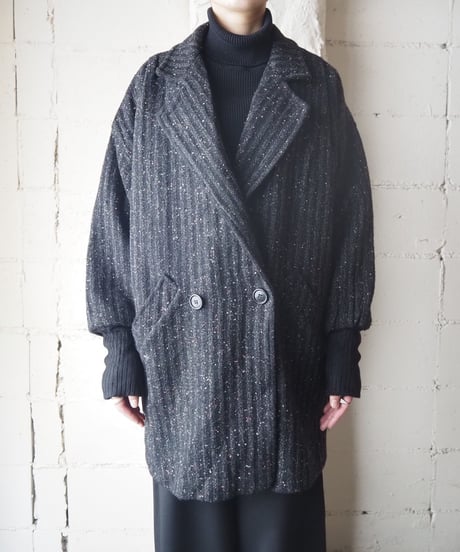 Knitted Cuff Stripe Coat BKDGR