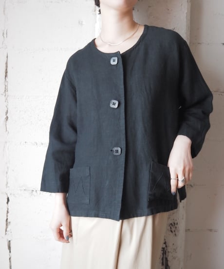 absolut made in Germany Collarless Linen Jacket BK