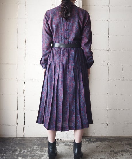 Paisley Pattern Pleated Dress PUR