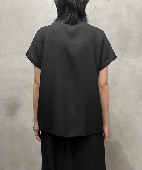 Front Pleated S/S Sheer Shirt BK