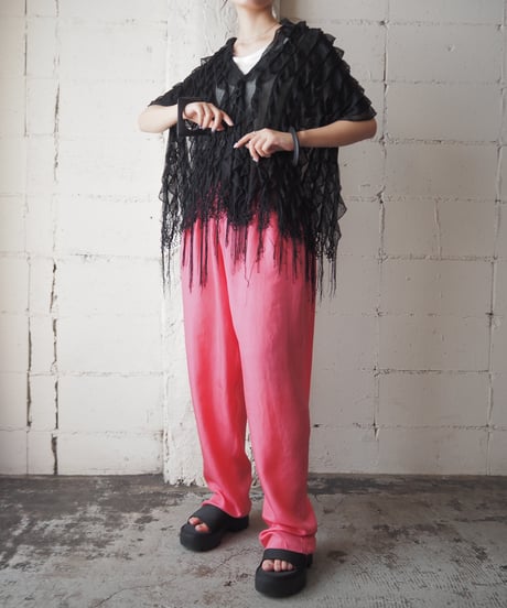 2way Frill Fringe Poncho BK