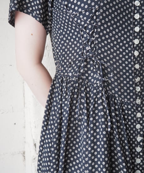 Fine Geometric Print Button Front Dress NV WH