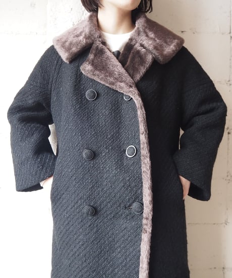 1960's Fake Fur Linig Double Breasted Coat BKBR